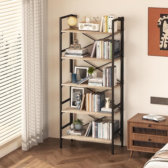 Folding Bookshelf, 5 Tier Bookcase Foldable Shelf - Image 5