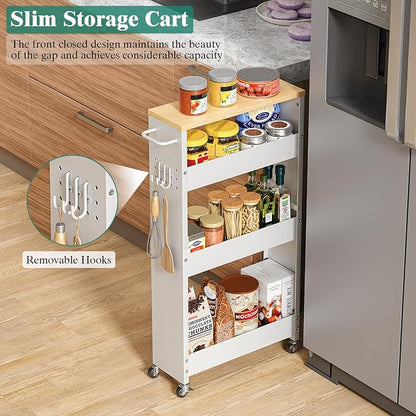 Slim Storage Cart, 4-Tier Kitchen Rolling Cart Narrow Storage Cabinet - Image 2