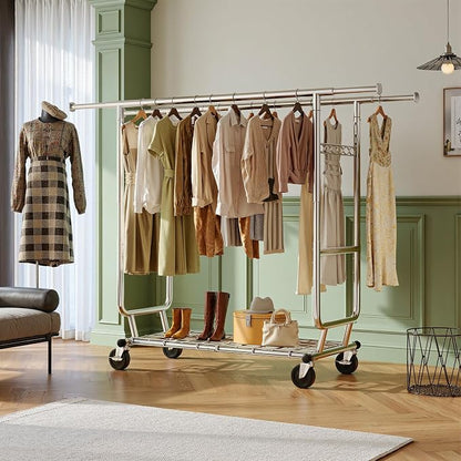 Raybee Clothes Rack Load 630LBS, Heavy Duty Clothes Rack, Rolling Clothing Racks - Image 8