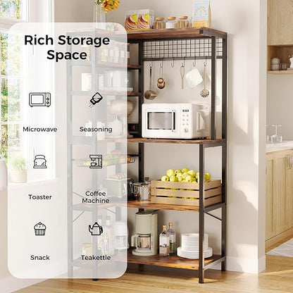 IRONCK Bakers Rack with Power Outlet, 5-Tier Corner Microwave Stand with Storage - Image 4