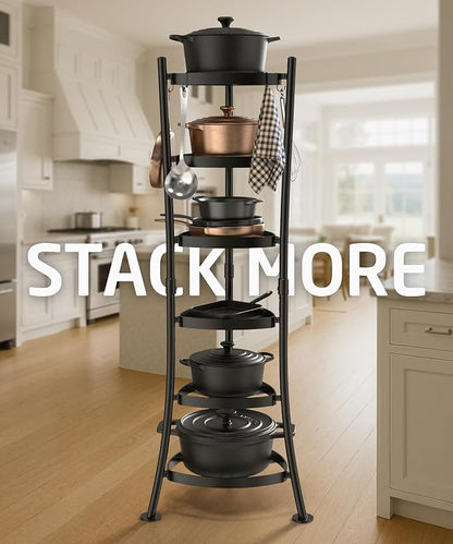 KES 264 Lbs Capacity Freestanding Pot Rack, 6-Tier Cast Iron Cookware Stand - Image 2