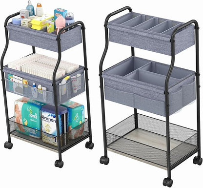 3-Tier Baby Diaper Caddy Organizer and Storage Cart, Mobile Metal Utility Cart by Cidaziya