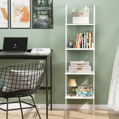 Ladder Shelf 4 Tiers Metal Industrial Bookshelf, Wall Mount Wide Bookcase - Image 8