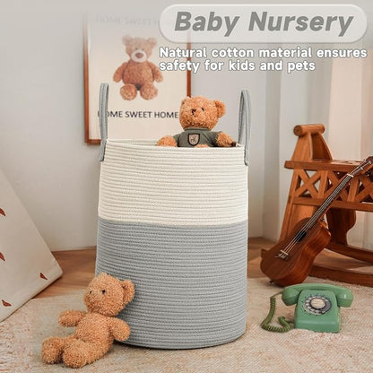 Large Woven Laundry Basket Hamper, 80L Cotton Rope Storage Bin - Image 2