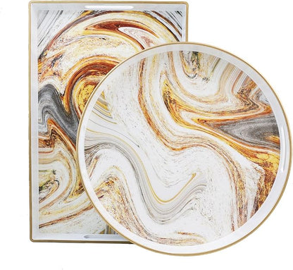 Round White Marbling Decorative Tray - Image 2