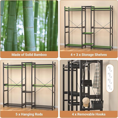 Homykic Bamboo Closet System Clothes Rack, Large Freestanding Garment Rack - Image 6