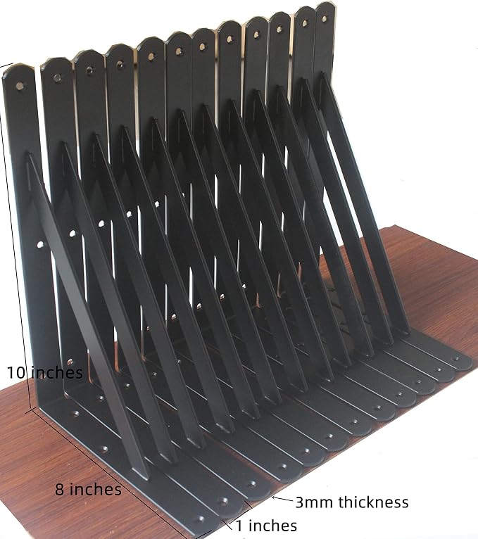 12 Pack L10 x H 8" Black Heavy Duty Shelf Brackets - Image 2
