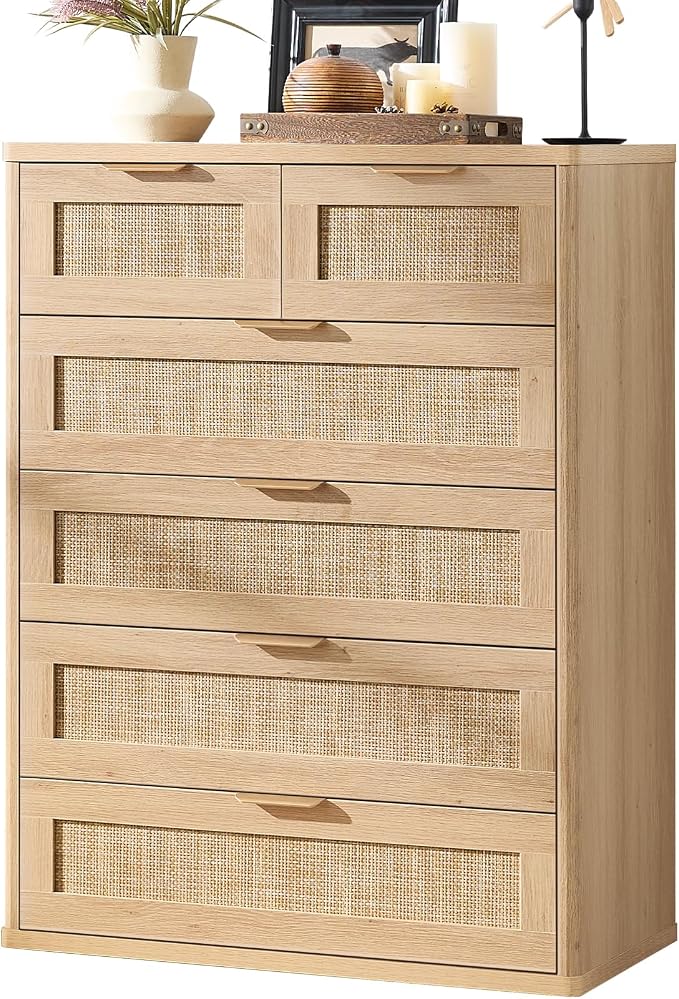 LEYAOYAO Rattan Dresser for Bedroom, Modern 6 Drawers Boho Dressers by LEYAOYAO-Findtheshiningpointofyourideallife%EF%BC%81