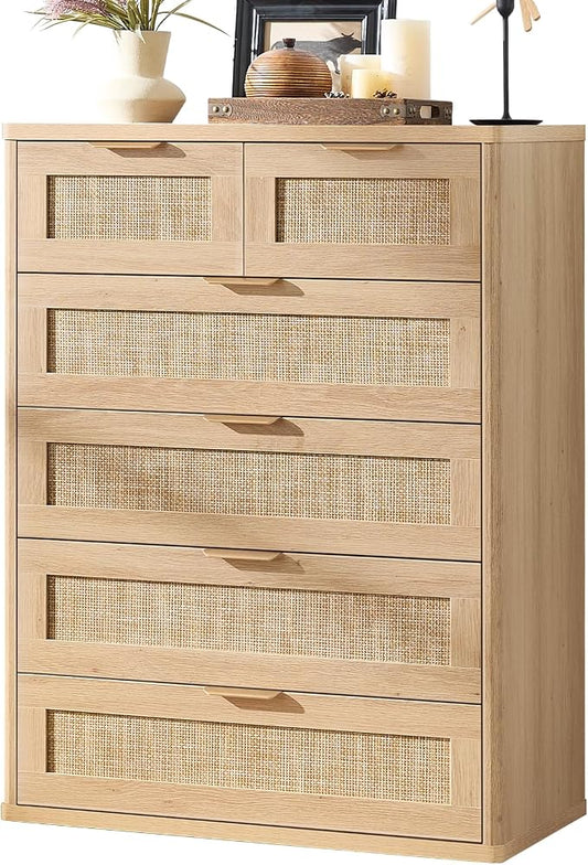 LEYAOYAO Rattan Dresser for Bedroom Set of 2, Modern 6 Drawers Boho Dressers by LEYAOYAO-Findtheshiningpointofyourideallife%EF%BC%81