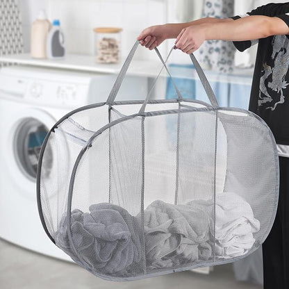 Mesh Popup Laundry Hamper 3 Compartment Sortable Horizontal Collapsible Laundry - Image 2