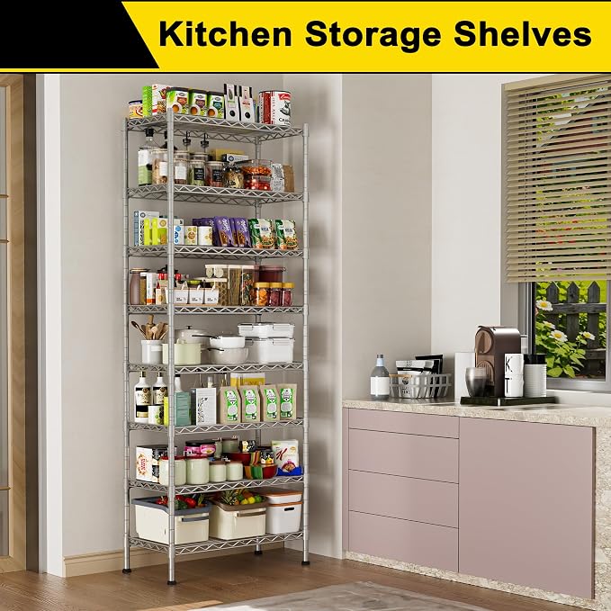 GIOTORENT 8-Wire Garage Shelving Storage Shelves, Kitchen Storage Adjustable - Image 2