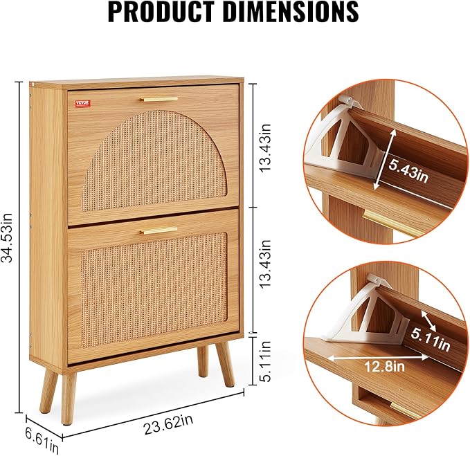 VEVOR Shoe Cabinet with 2 Flip Drawers, Shoe Storage Cabinet - Image 3