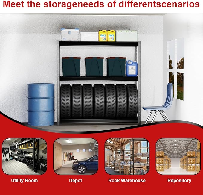 The Atlas 72" H Metal Garage Shelving Unit, 3-Tier Heavy Duty Storage Shelves - Image 7