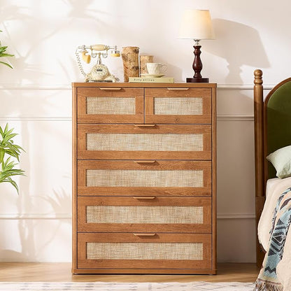 LEYAOYAO Rattan Dresser for Bedroom, Modern 6 Drawers Boho Dressers - Image 6