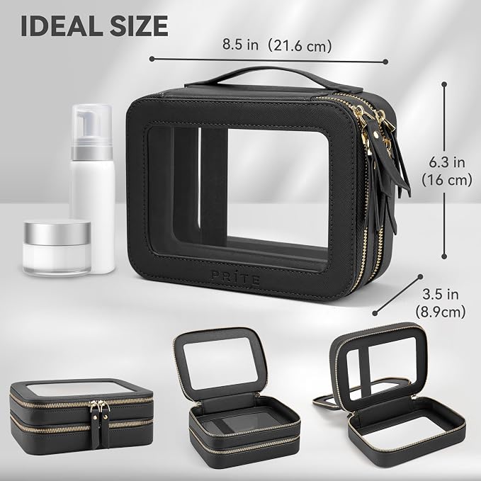 Prite Clear Makeup Bags Double Layer Cosmetic Bags - Image 3