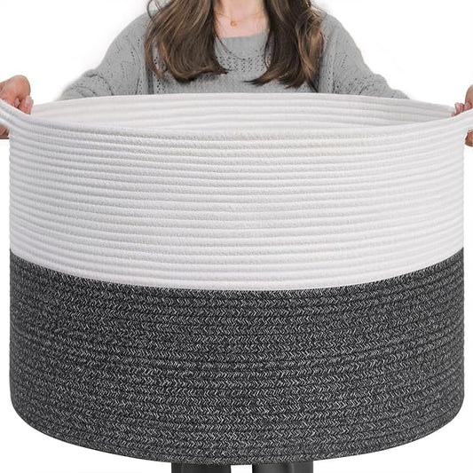INDRESSME XXXLarge Cotton Rope Basket 21.7" x 21.7" x 13.8" Woven Baby Laundry by INDRESSME