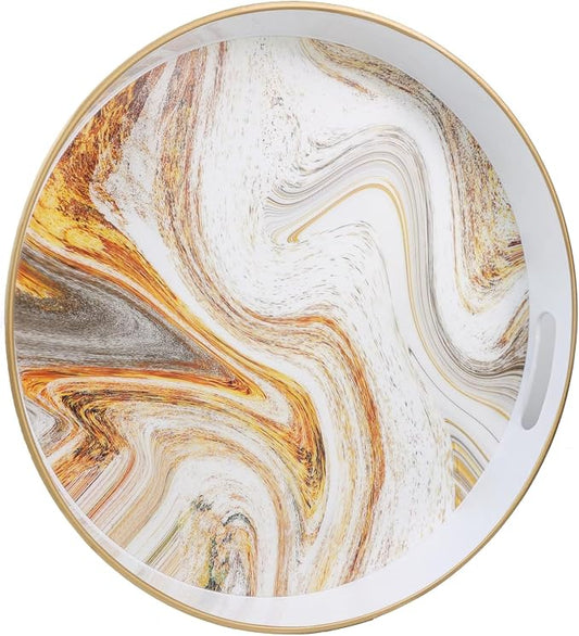 Round White Marbling Decorative Tray by Leemxiiny