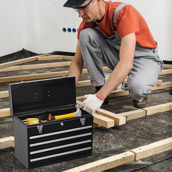 Metal Tool Box with 4 Drawers Portable Steel Tool Chest with Metal Cylinder - Image 8