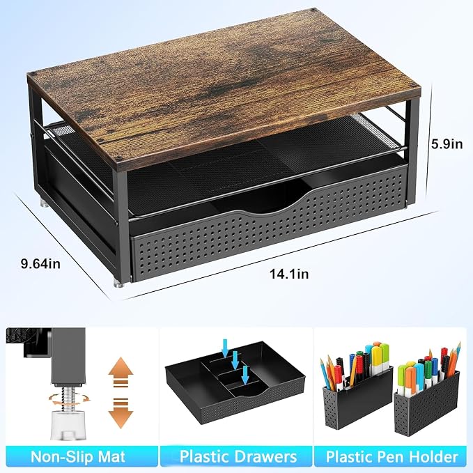 gianotter Wood Monitor Stand Riser, Office Desk Shelf Organizer, Desk Organizer - Image 4