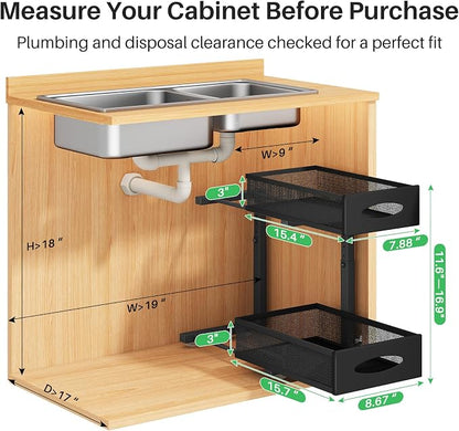 Under Sink Organizer, 2 Pack 2 Tier Pull out Cabinet Organizer Baskets - Image 2