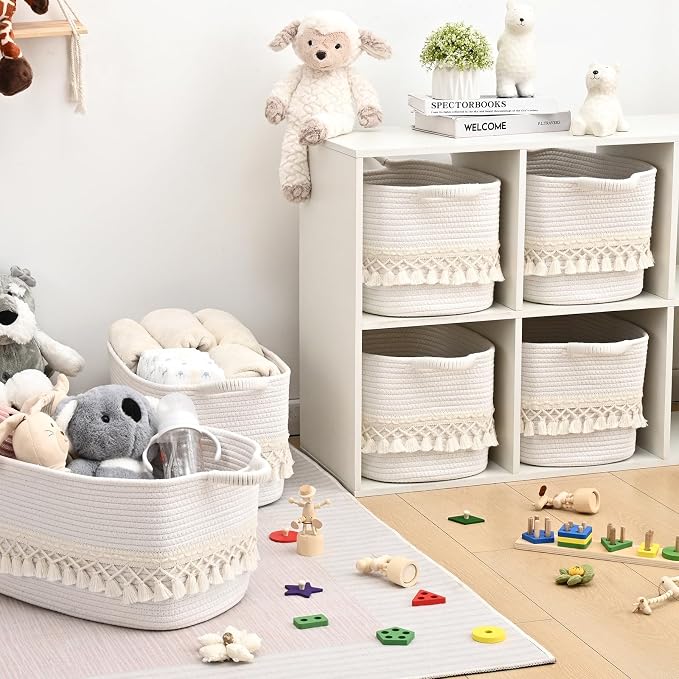 2 Pack Storage Basket for Shelves, Boho Cotton Rope Storage Bins - Image 3