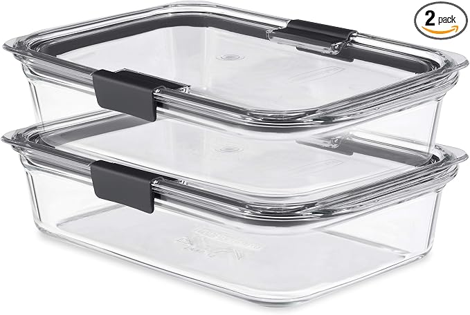 Rubbermaid Brilliance Glass Food Storage Containers, 8 Cup, Leak-Proof by Rubbermaid