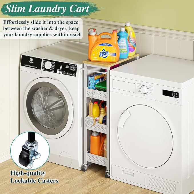 Utility Slim Storage Cart, 4-Tier Narrow Bathroom Organizers and Storage Cart - Image 2