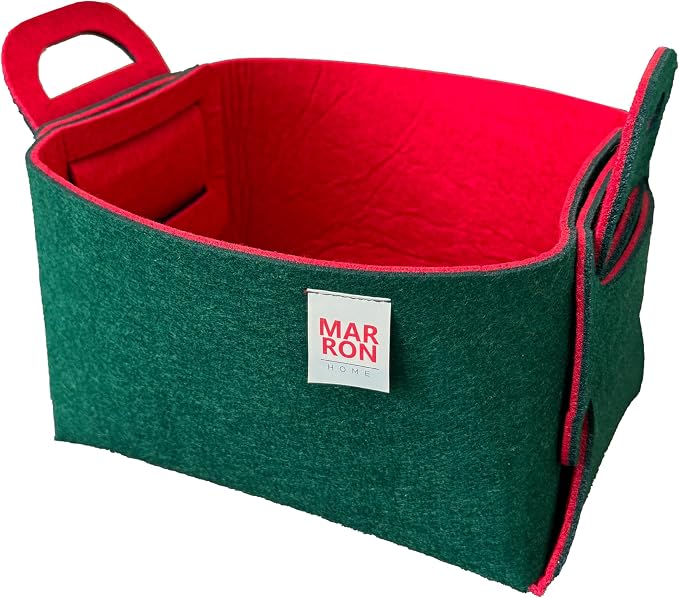 Collapsible Felt Deep Green Red Storage Bin Small 7.1"x5.1"x5.1" – Foldable by MARRONS