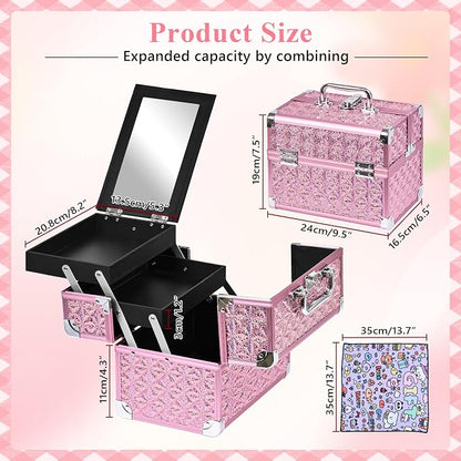Makeup Case Organizer, Makeup Train Case, Trays Cosmetic Box Portable, - Image 3