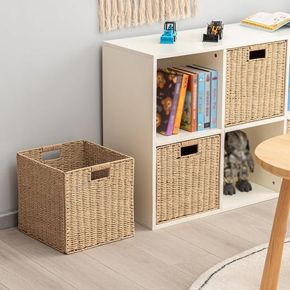 Handwoven Paper Woven Cube Basket Organizer - Image 4
