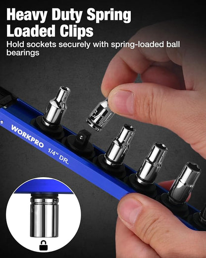 WORKPRO Magnetic Socket Organizer, 1/4" Drive Aluminum Alloy Socket Holder - Image 6