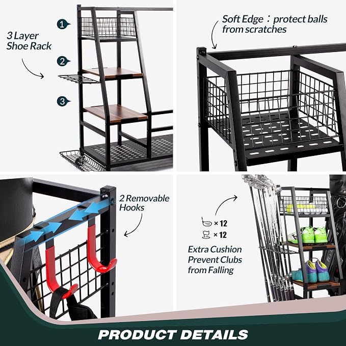 Golf Bags Storage Garage Organizer, Golf Bag Rack Fits 2/3 Golf Bags and Golf - Image 3