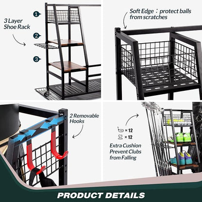 Golf Bags Storage Garage Organizer, Golf Bag Rack Fits 2/3 Golf Bags and Golf - Image 3