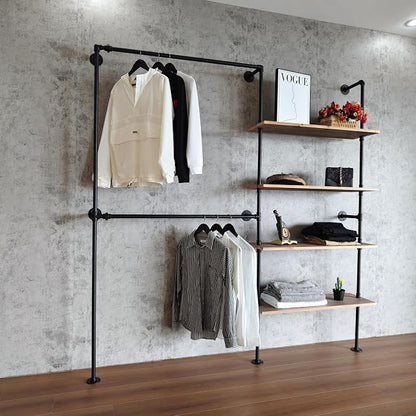 Industrial Pipe Clothing Rack, Wall Mounted Garment Black Wall Hanging Clothing - Image 9