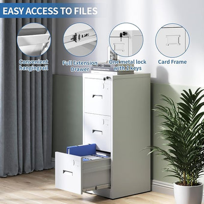 3 Drawer File Cabinets with Lock, Heavy Duty Metal Storage Cabinets Office - Image 4