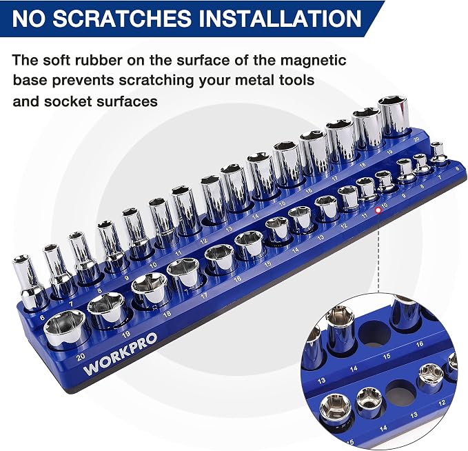 WORKPRO Magnetic Socket Organizer Set, 6-Piece Socket Holder Set Includes 1/4" - Image 4