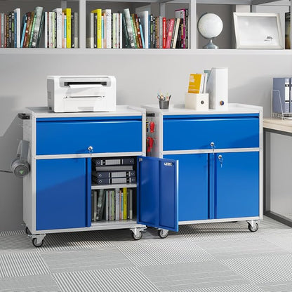 Aobabo Metal Cabinet with Wheels, Metal Garage Cabinet with 1 Drawer and 4 Hooks - Image 2