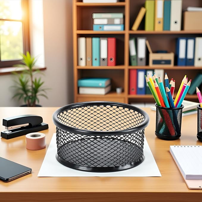 1Pc Black Metal Paper Clip Holder Mesh Paperclip Bowl Binder Clip Dispenser - Image 6