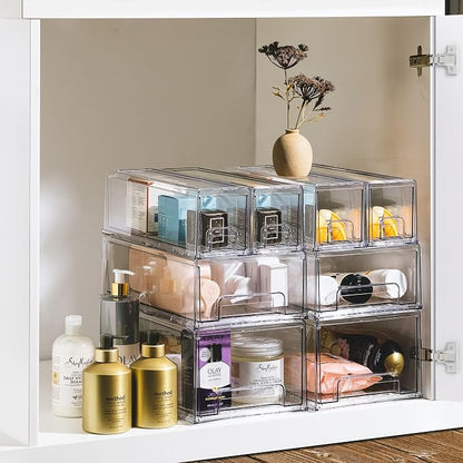 Sorbus Small Clear Stackable Storage Drawers – 2-Pack Plastic Organizer Bins - Image 6