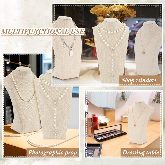 Kigley 6 Pcs Linen Necklace Display Bust Jewelry Holder Necklace Retail - Image 4