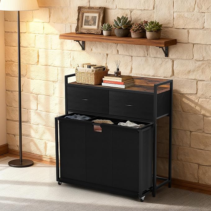 Laundry Hamper with 3 Section Rolling Bags, Laundry Sorter with Wheels - Image 3