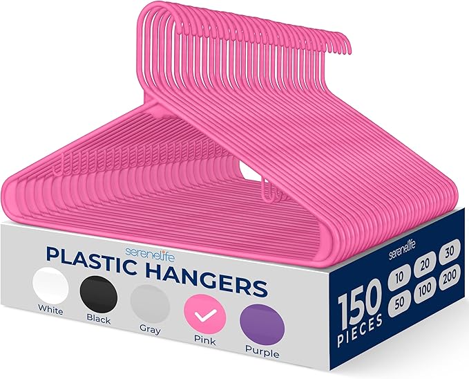 SereneLife 150 Pack Plastic Hangers, Space-Saving Closet Organizers, Durable by SereneLife