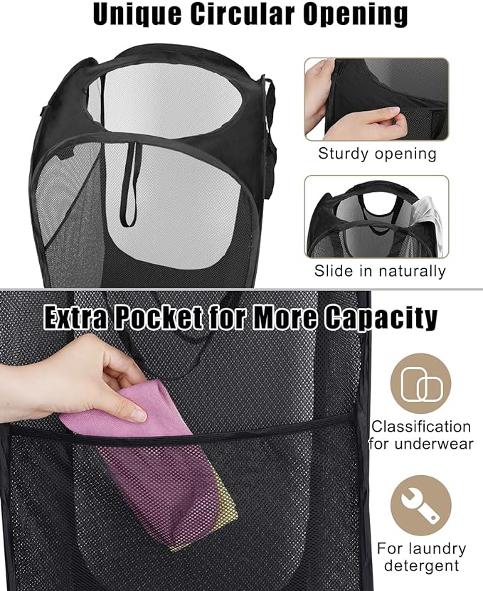HOUSE AGAIN Mesh Popup Laundry Hamper, Collapsible Laundry Basket, Foldable Pop - Image 5