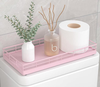 Toilet Tank Tray Organizer – Oak Wood Bathroom Counter Basket by Focusonit