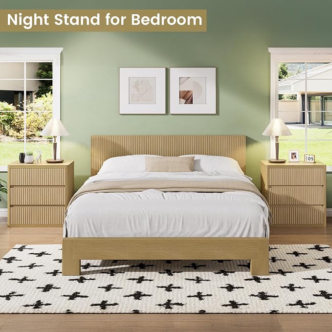 Fluted Nightstand with 3 Drawers, Wood Night Stand with Storage， 25" Wide - Image 7