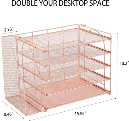 AUPSEN Rose Gold Desk Accessories Organizer, 5-Tier Desktop Paper File Organizer - Image 7