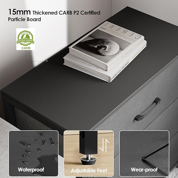 Nightstand with 3 Drawers for Bedroom, Storage Dresser with Fabric Drawers and - Image 4