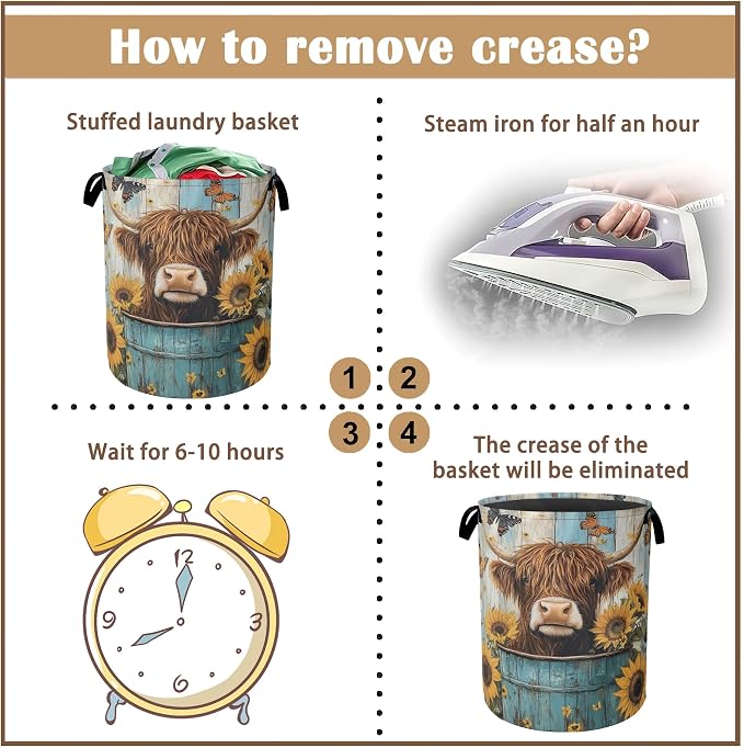 Large Laundry Basket, Highland Cow Collapsible Laundry Baskets, Sunflower - Image 6