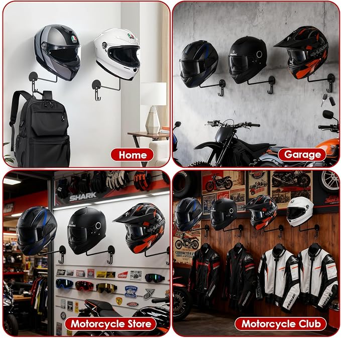 Helmet Holder Wall Mount, 4 Pack Metal Motorcycle Helmet Holder - Image 7