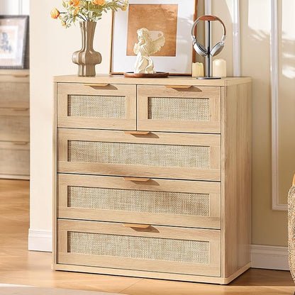 LEYAOYAO Rattan Dresser for Bedroom Set of 2, 33.5" Tall Chest of Drawers - Image 6